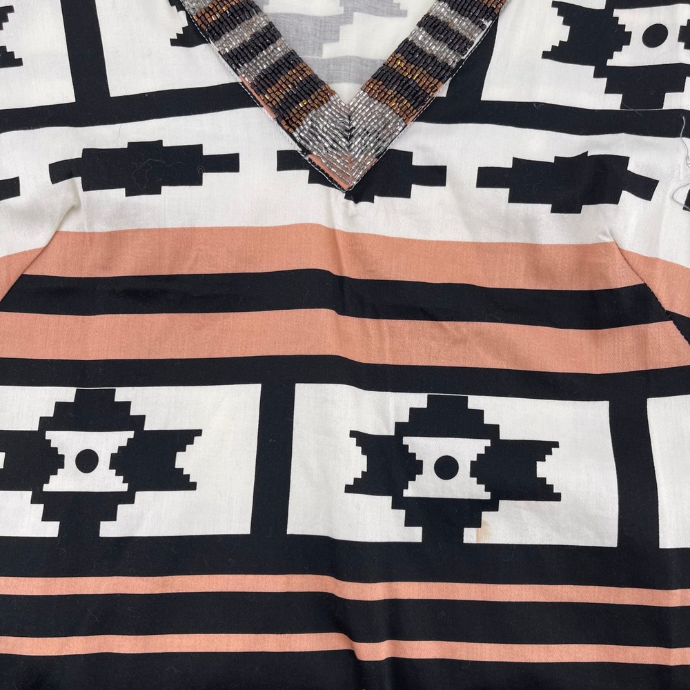 Boston Proper Dress Sleeveless Beaded V-Neck Geometric‎ Print Casual Size 2 - Picture 3 of 6